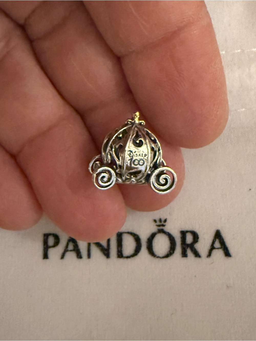 Pandora Sterling Silver Cinderella Carriage Charm with Gold Accent